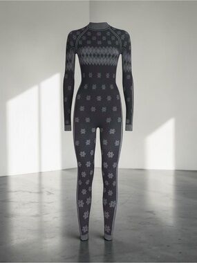 ✨ NWT ✨ SKIMS FIRST LAYERS TURTLENECK CATSUIT Obsidian Winter Fairisle, Size S/M